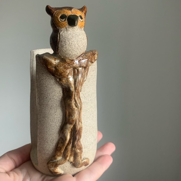 Vintage Owl Napkin Holder Ceramic Studio Pottery